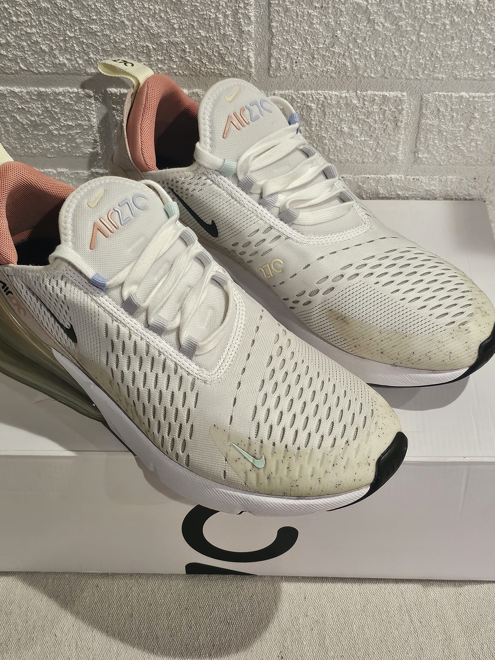 Nike Air Max 270 White with Coral and Mint Accents